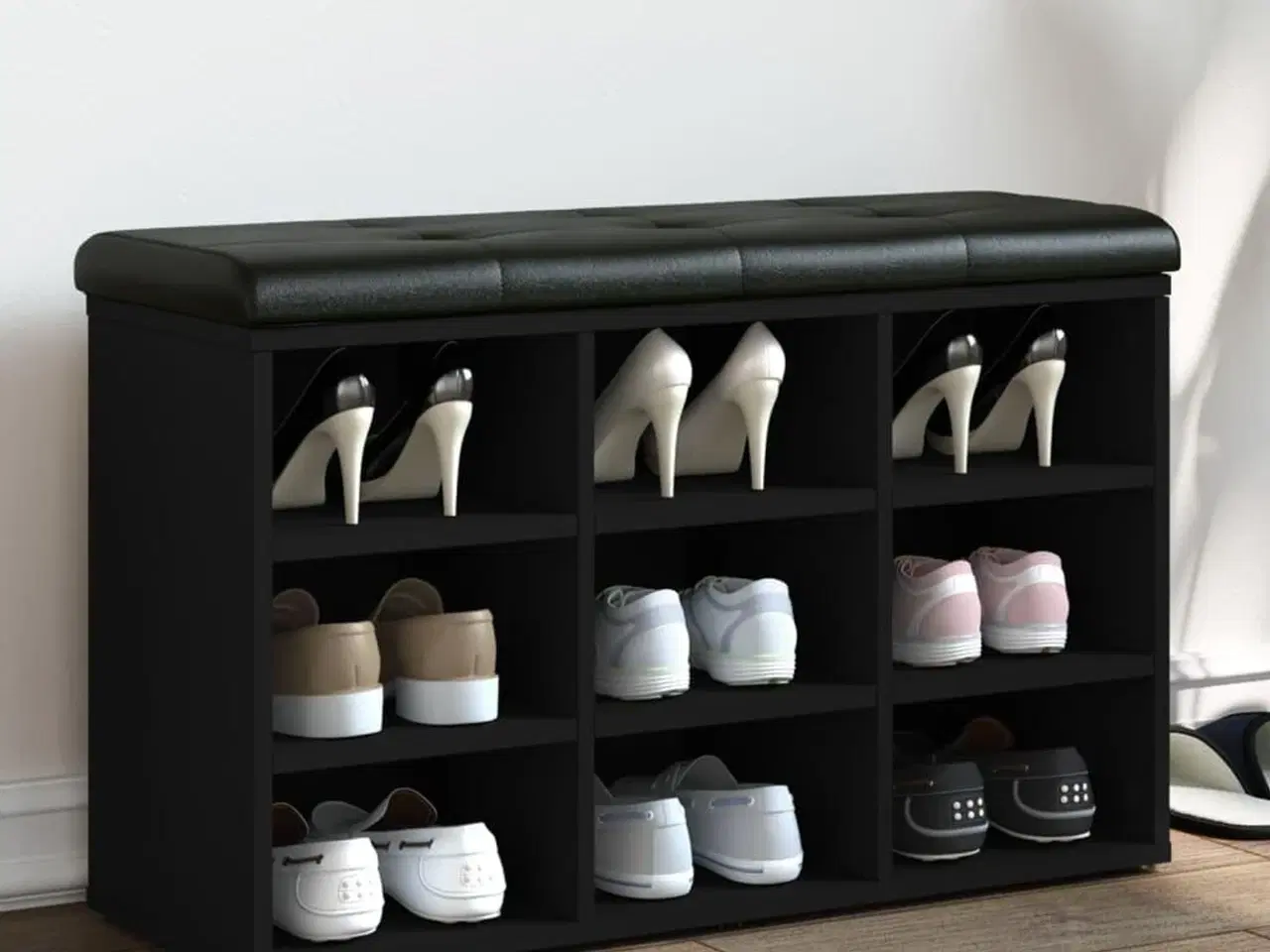 Billede 1 - Skobænk 82x32x50 cm konstrueret træ sort