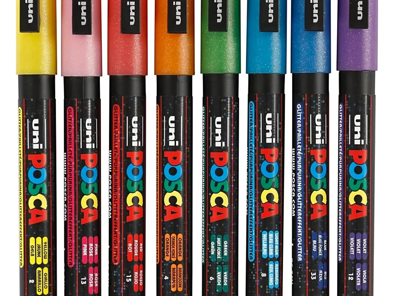 Billede 1 - Posca Tusch, nr. PC-3ML, streg 0,9-1,3 mm, glitterfarver, 8 stk./ 1 pk.