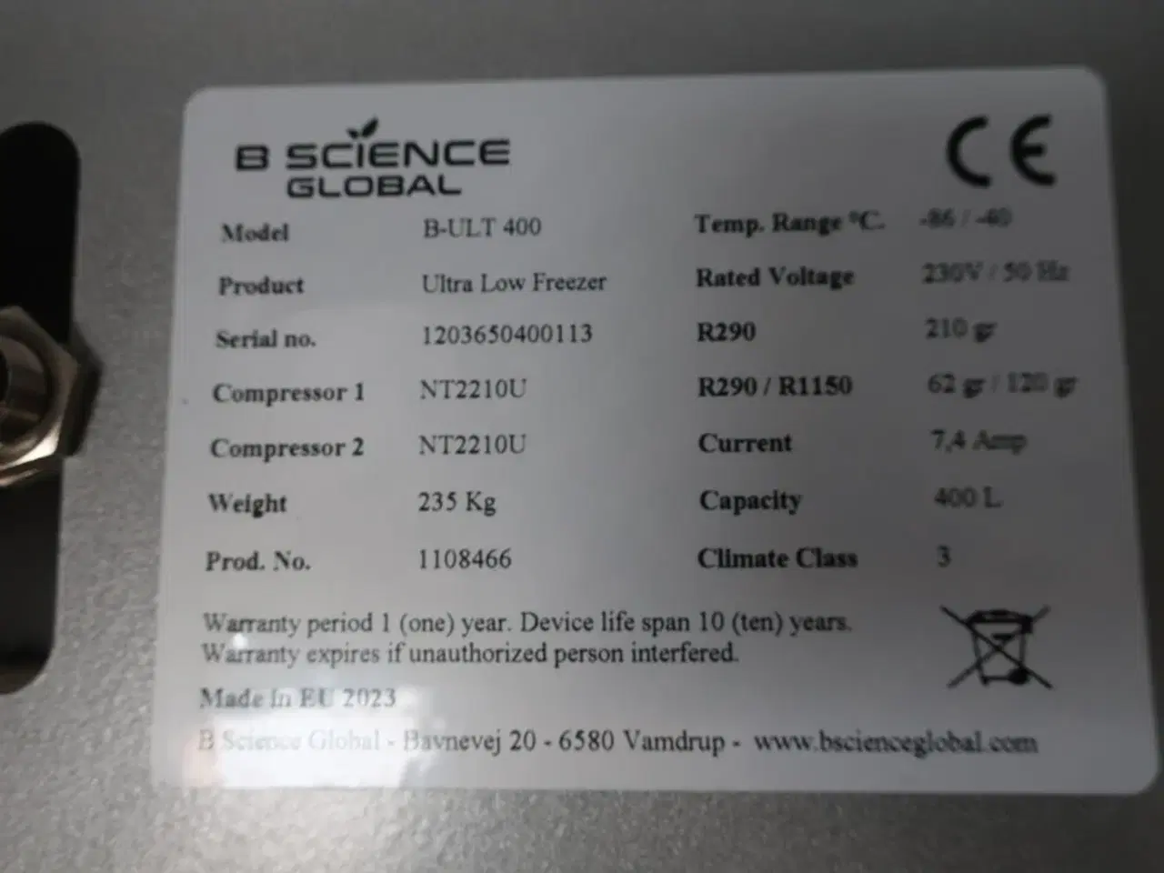 Billede 7 - Fryseskab B SCIENCE GLOBAL B-ULT 400 (kølefejl, virker slet ikke)