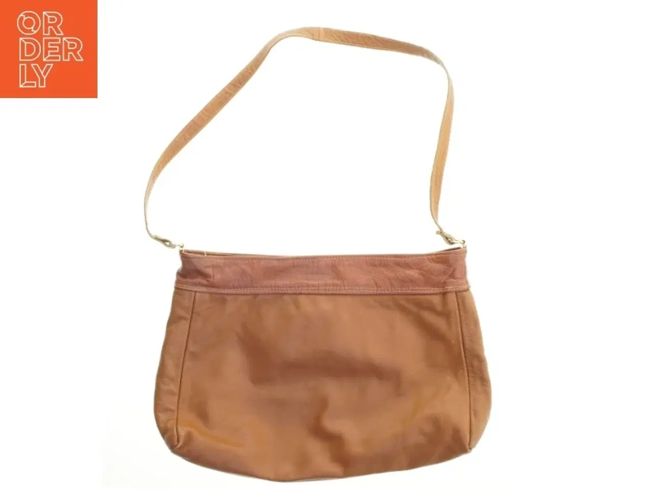 Billede 1 - Brun læder skuldertaske (str. 41x29 cm)