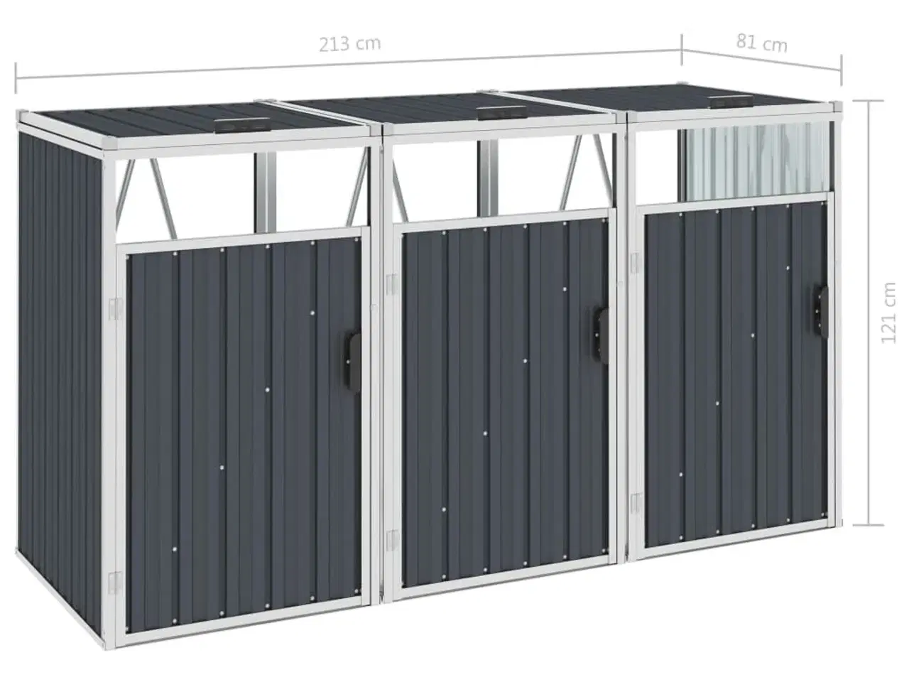 Billede 3 - Tredobbelt skraldespandsskur 213x81x121 cm stål antracitgrå