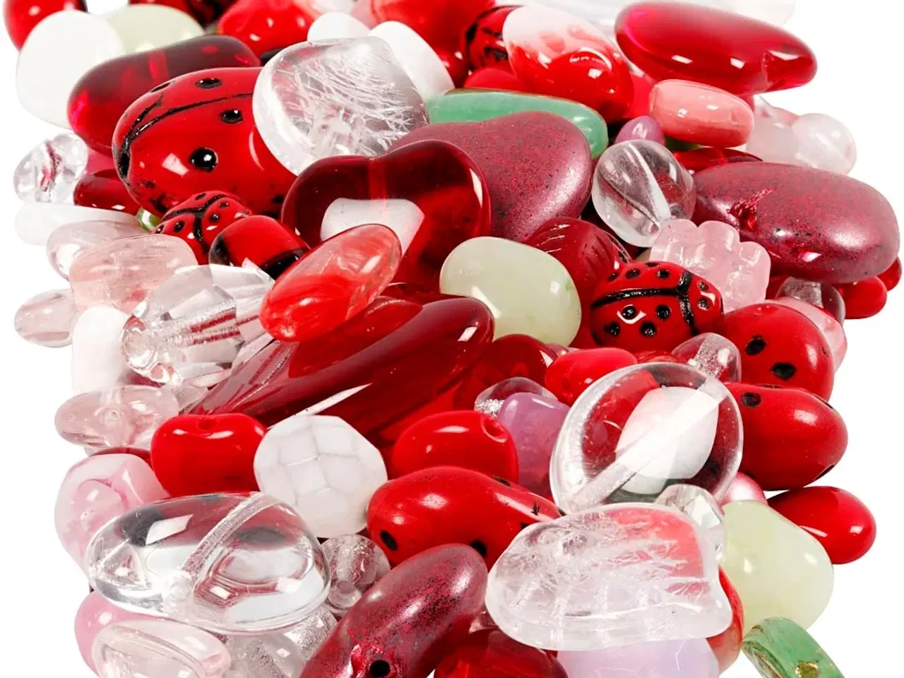 Billede 1 - Glasperler, mariehøns, blade, hjerter, diam. 5-22 mm, hulstr. 0,5-1,5 mm, ass. farver, 350 g/ 1 pk.