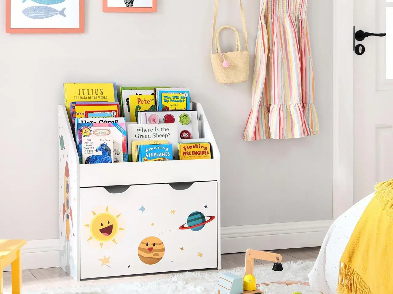 Billede 3 - Børnebogreol med legekasse på hjul 3 hylder, hvid