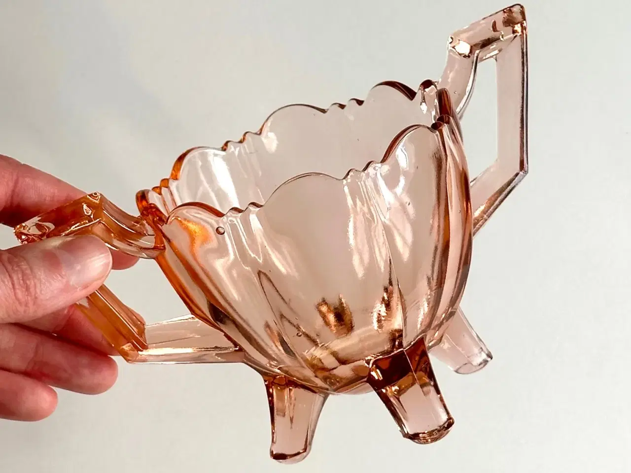 Billede 1 - Skål m hanke, rosa glas