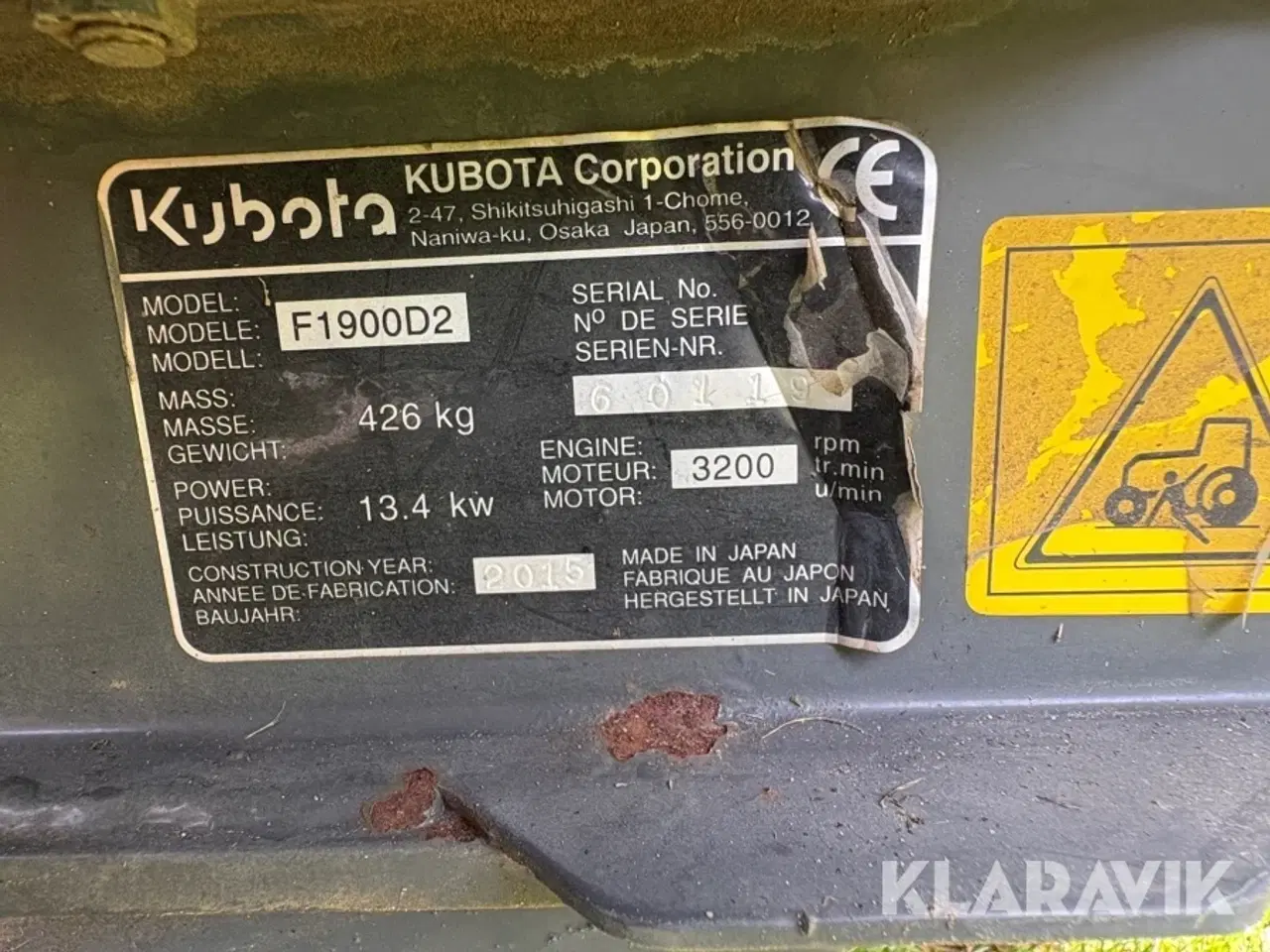 Billede 5 - Græsslåmaskine Kubota F1900D2