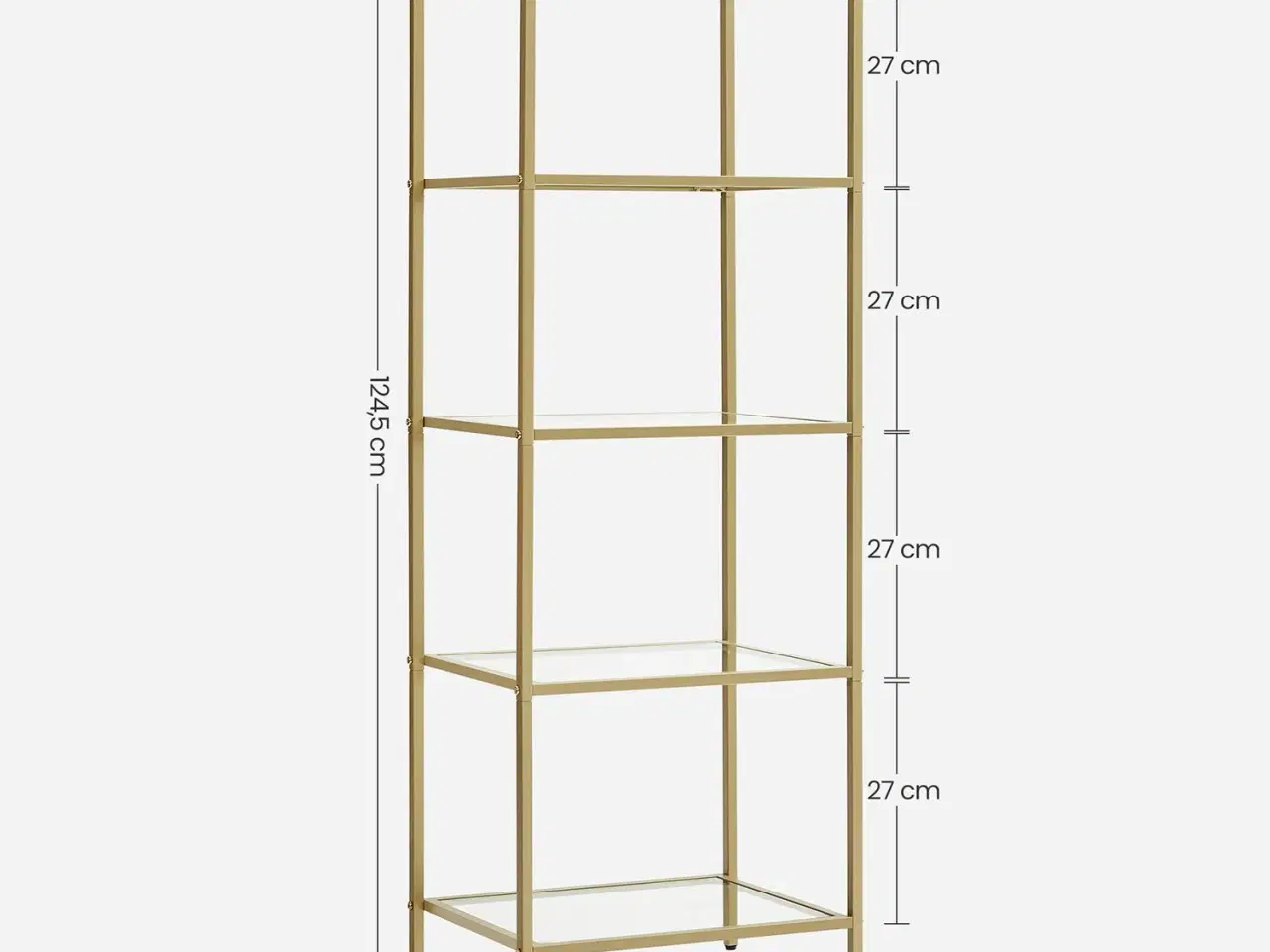 Billede 3 - Reol m. glas - 5-etagers, slank stigereol i 'guld'