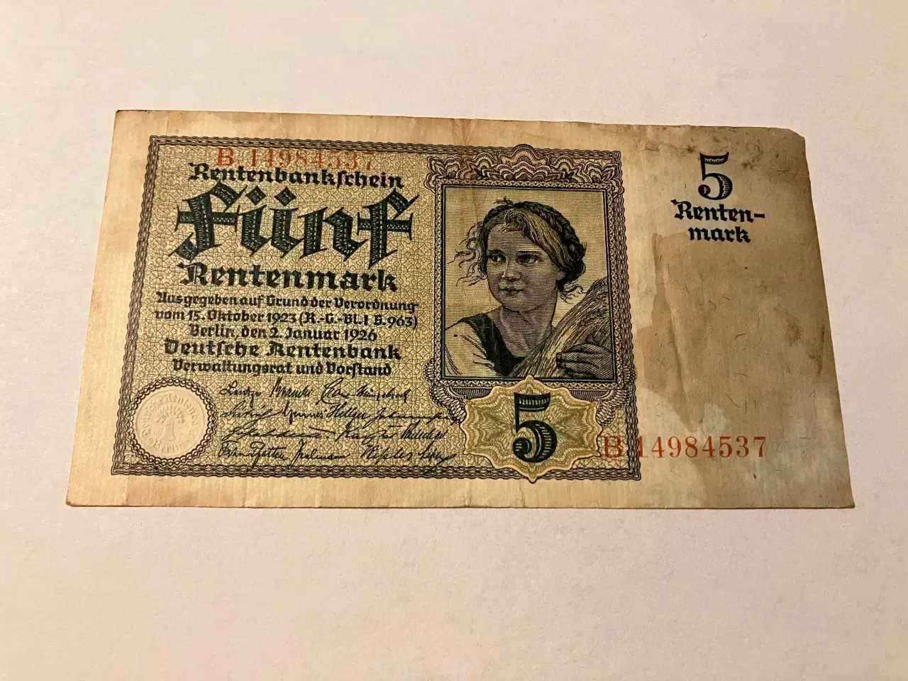 Billede 1 - 5 Rentenmark 1926 Germany