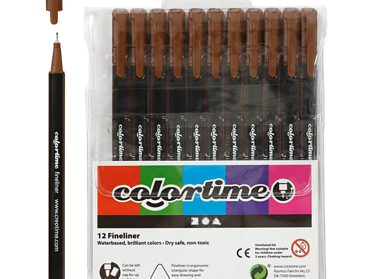 Billede 1 - Colortime Fineliner Tusch, Brun, 12 stk. - 0,6-0,7 mm