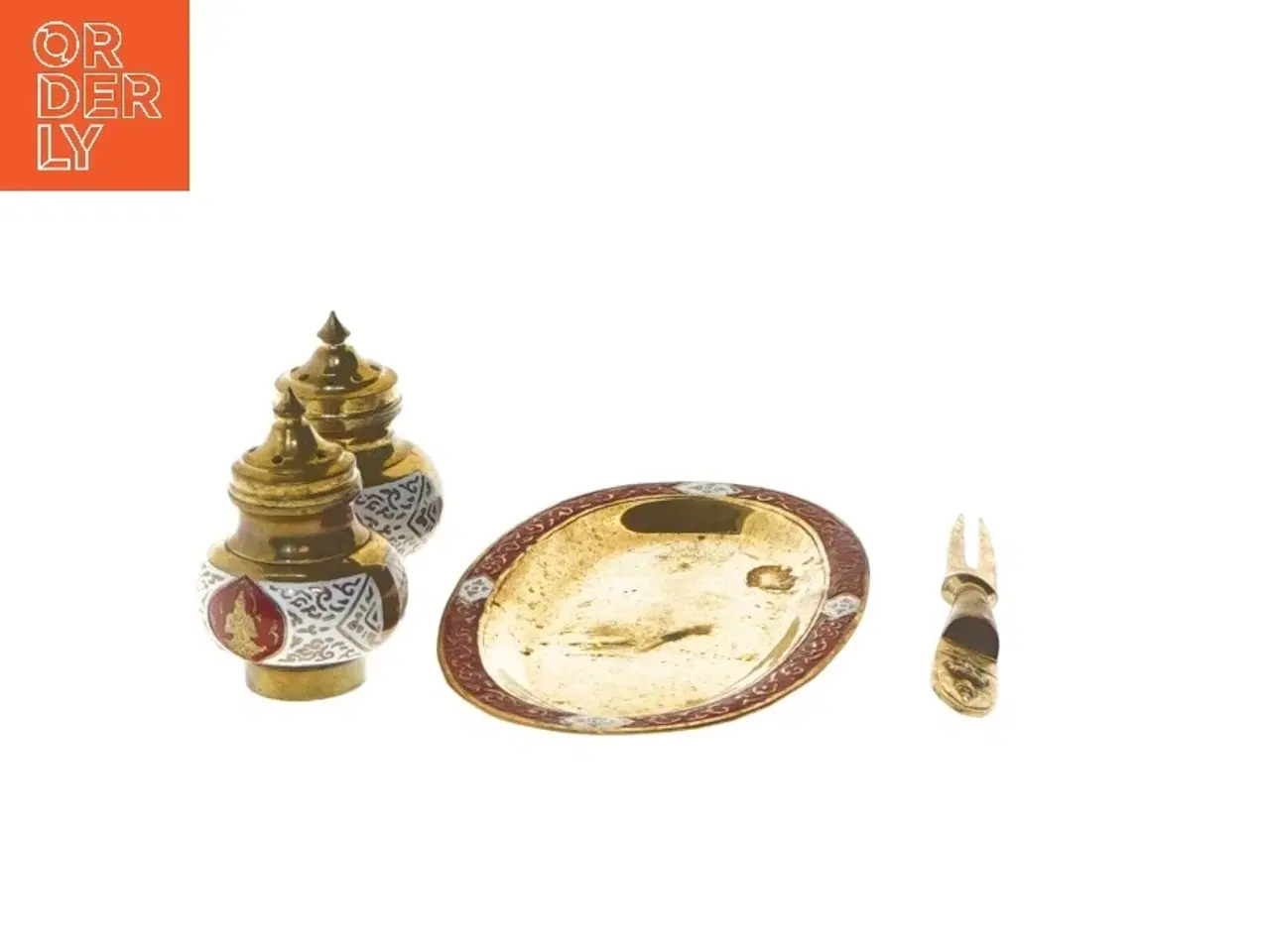 Billede 5 - Metal bakke med små beholdere og gaffel (str. 12x8 og 6 og 11 cm)