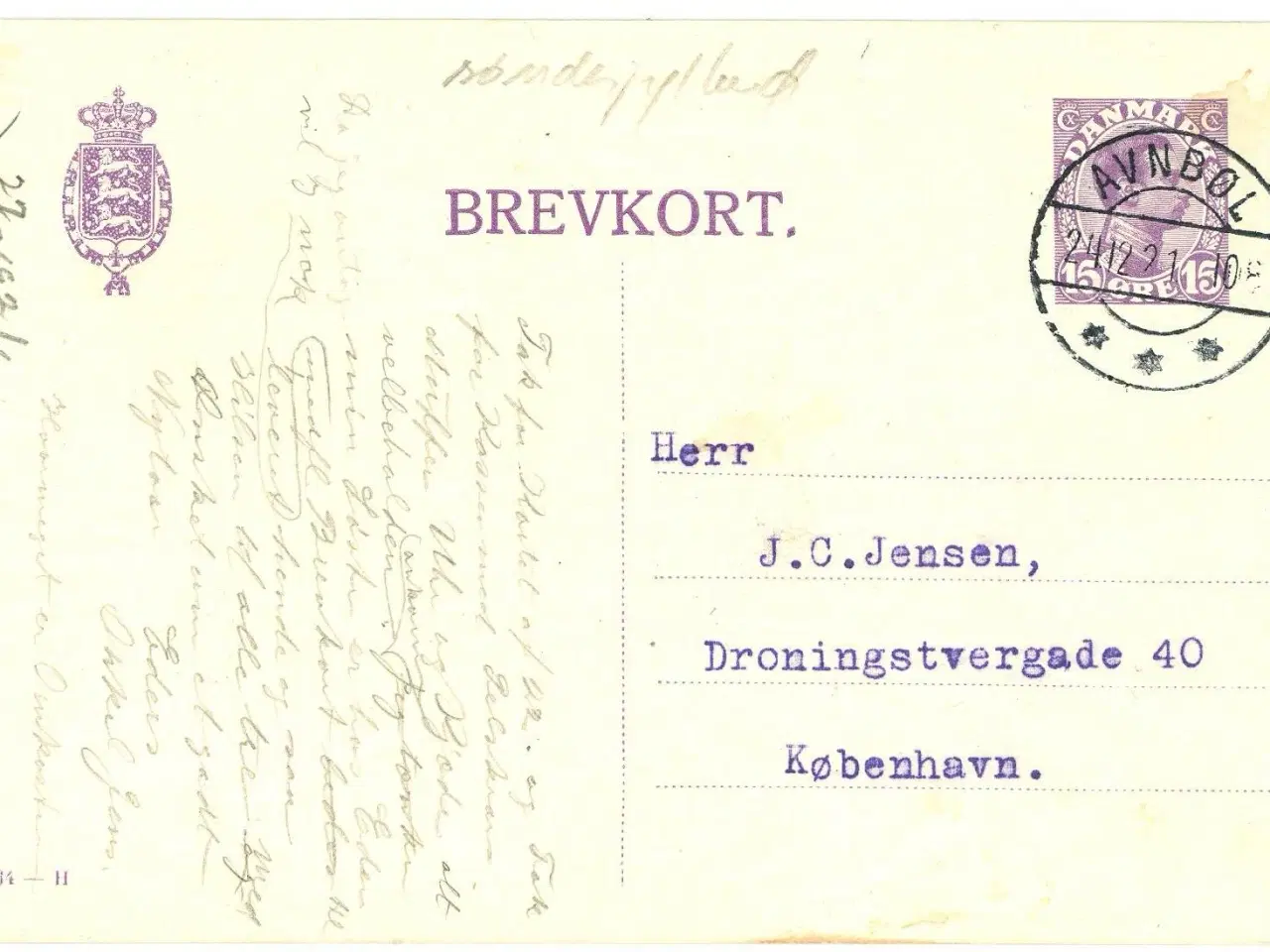 Billede 1 - Avnbøl. LUX-stempel på brevkort, 1921