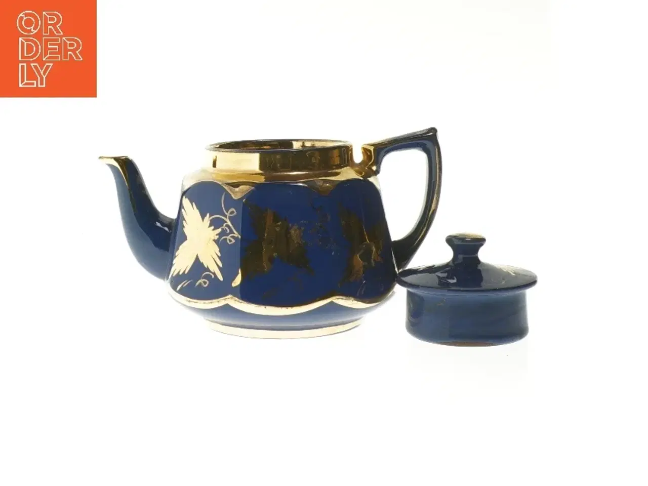 Billede 3 - Blå tekande med gulddekorationer (str. 20 cm)