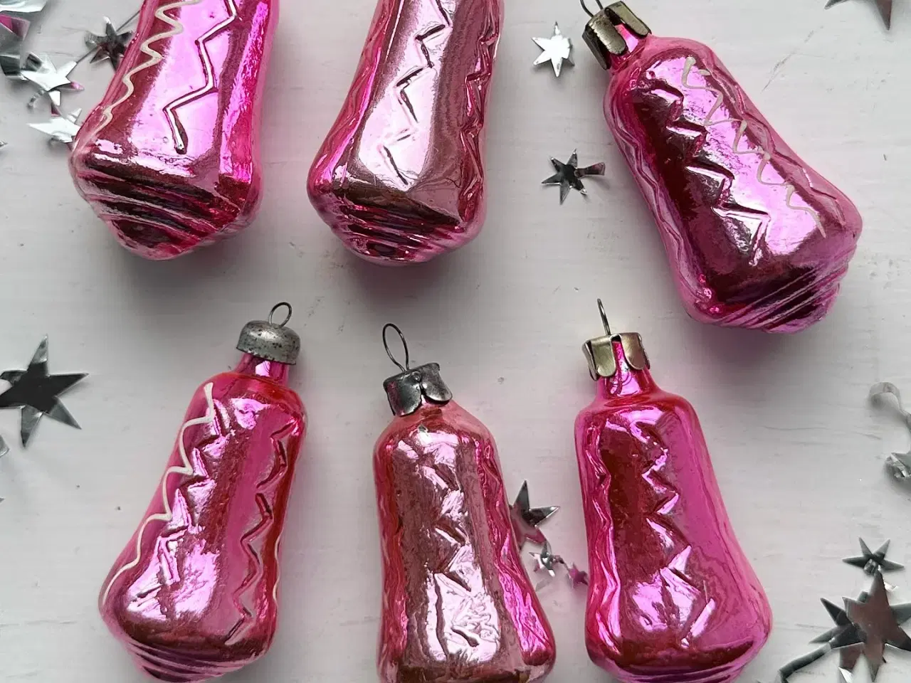 Billede 6 - Vintage julekugler, pink klokker, 6 stk samlet