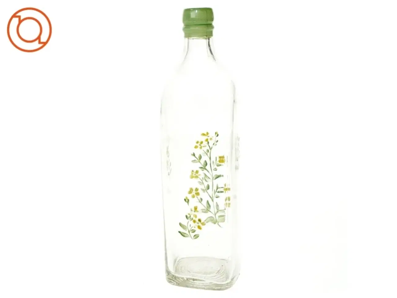 Billede 1 - Gammel flaske vase med blomstermotiv (str. 27 x 7 cm)