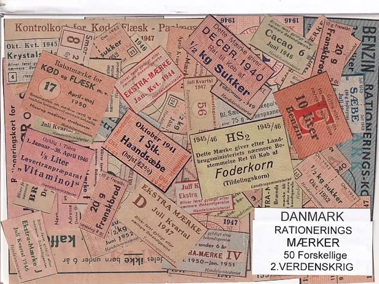 Billede 1 - Danmark Rationeringsmærker  - 2. Verdens Krig 50 stk.