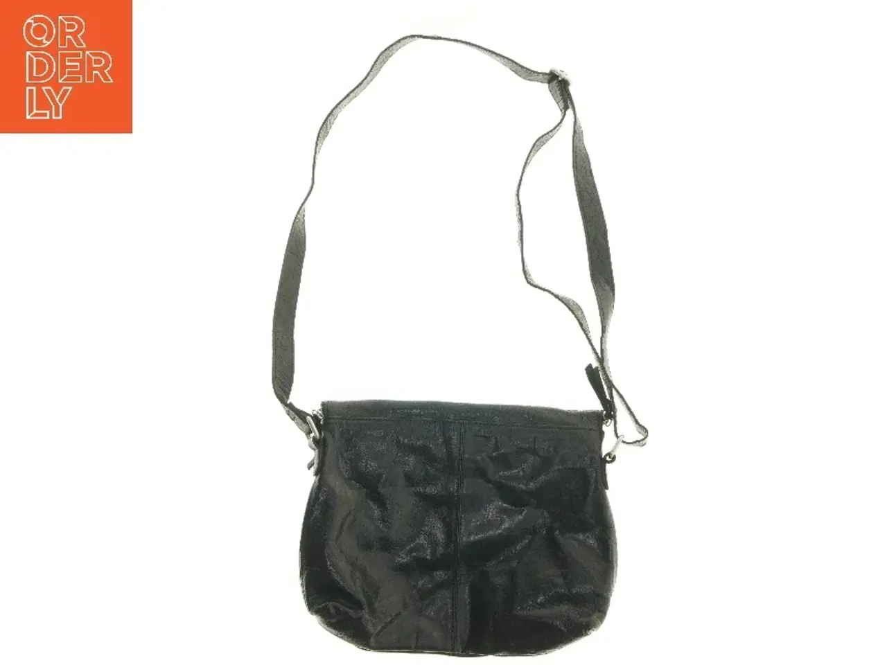 Billede 2 - Skuldertaske i sort læder (str. 35x27 cm)