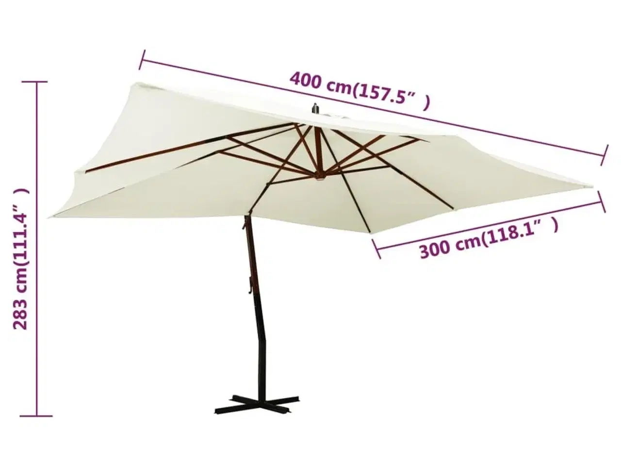 Billede 8 - Hængeparasol 400x300 cm træstang sandhvid