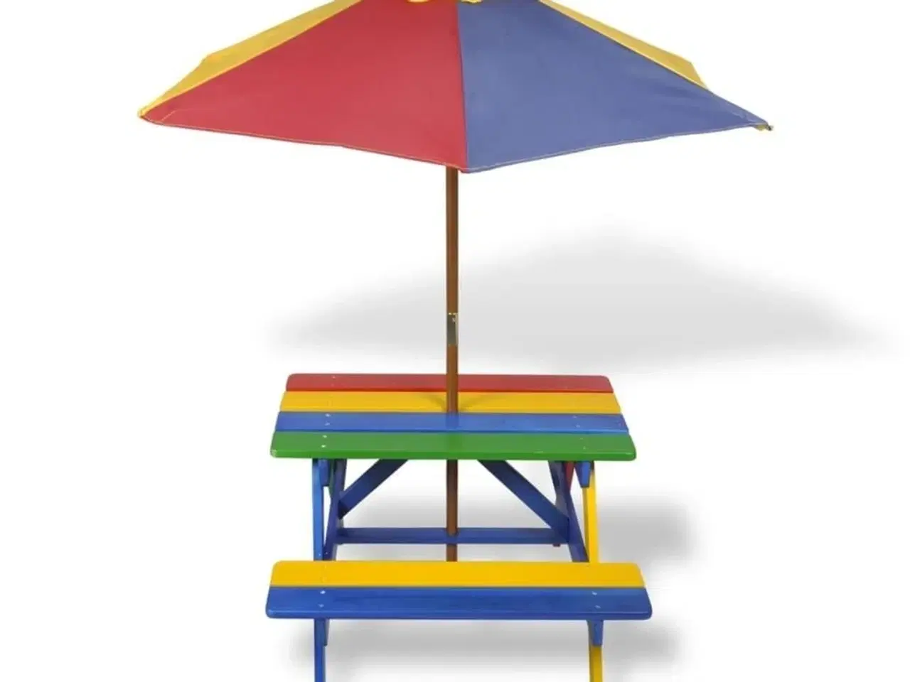 Billede 3 - Bord- og bænkesæt til børn med parasol træ flerfarvet