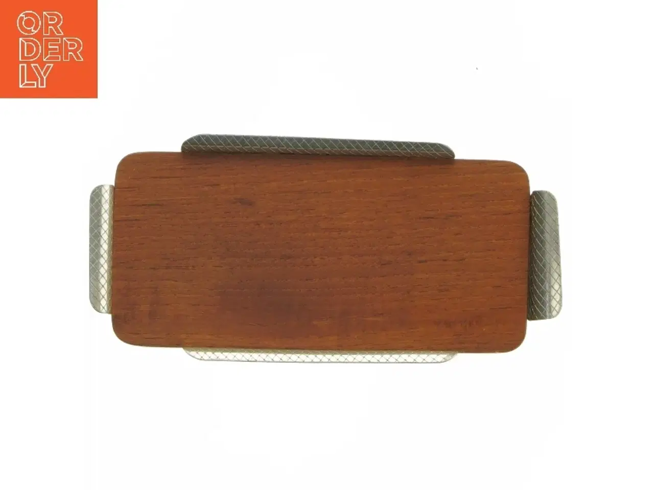 Billede 4 - Teak Træ fad med ciseleret metal  (str. 19x9 cm)