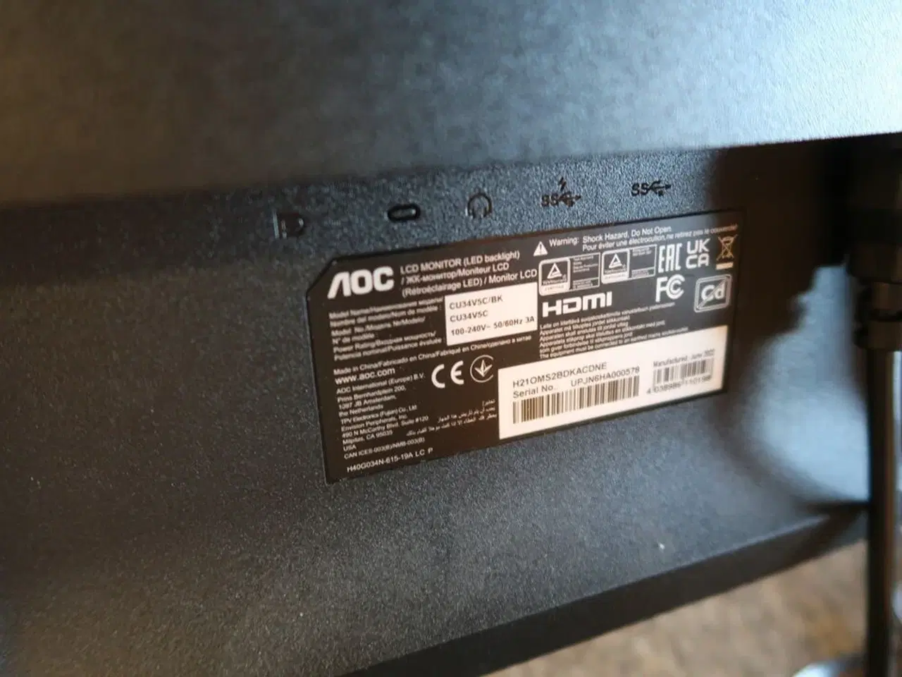Billede 3 - Aoc CU34V5C 34" 3440 x 1440pixels VA 21:9 100Hz