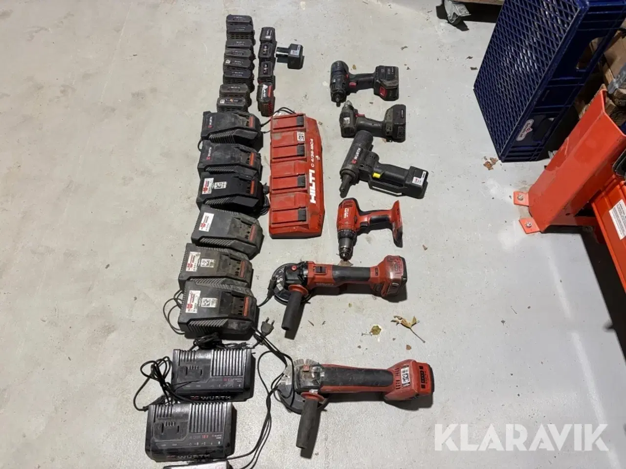 Billede 2 - Stort parti akkuværktøj – Wurth & Hilti – Slagnøgler, boremaskiner, vinkelslibere, batterier & ladere Hilti, Wurth