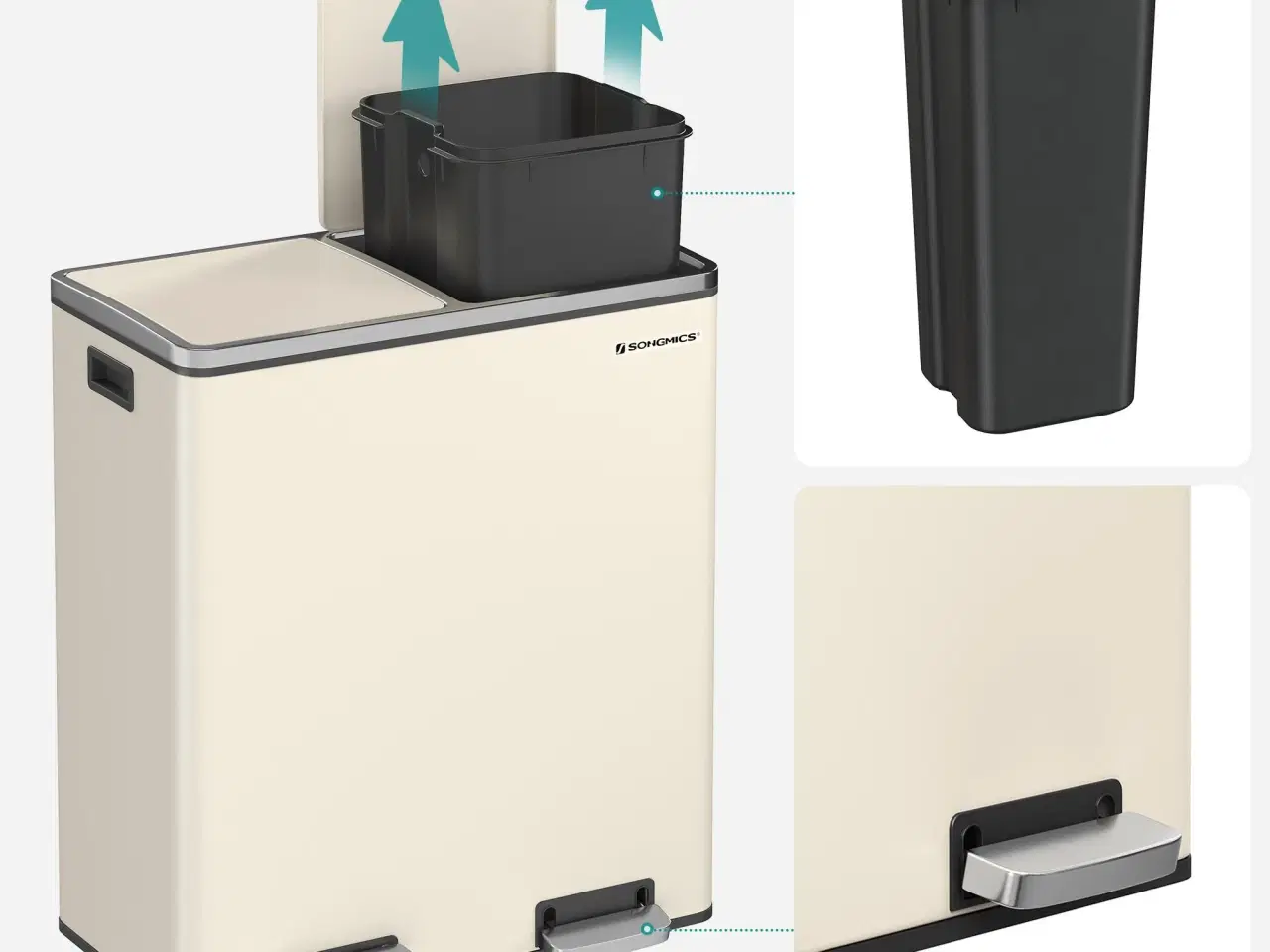 Billede 5 - Skraldespand med to rum 2 × 30 l blød lukning, creme