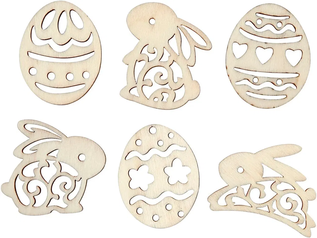 Billede 1 - Træpynt, påskeæg og harer, H: 40 mm, tykkelse 3 mm, 24 stk./ 1 pk.