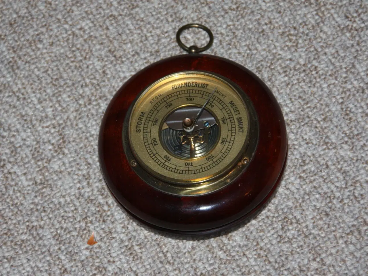 Billede 2 - Rundt barometer i kasse af lakeret mahogni 