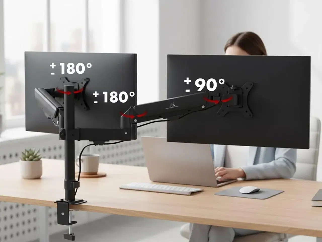 Billede 11 - Maclean MC-136 dobbelt skærmholder med gasfjeder 17–32" – sort