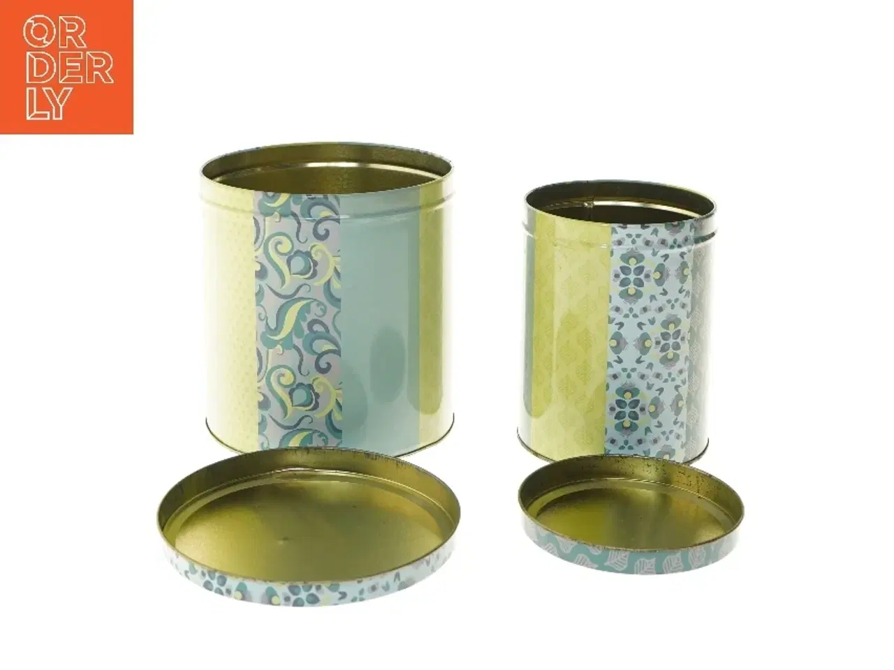 Billede 2 - Dekorative blikdåser (str. Ø 11,5 & 15 cm længde 15 & 16 cm)