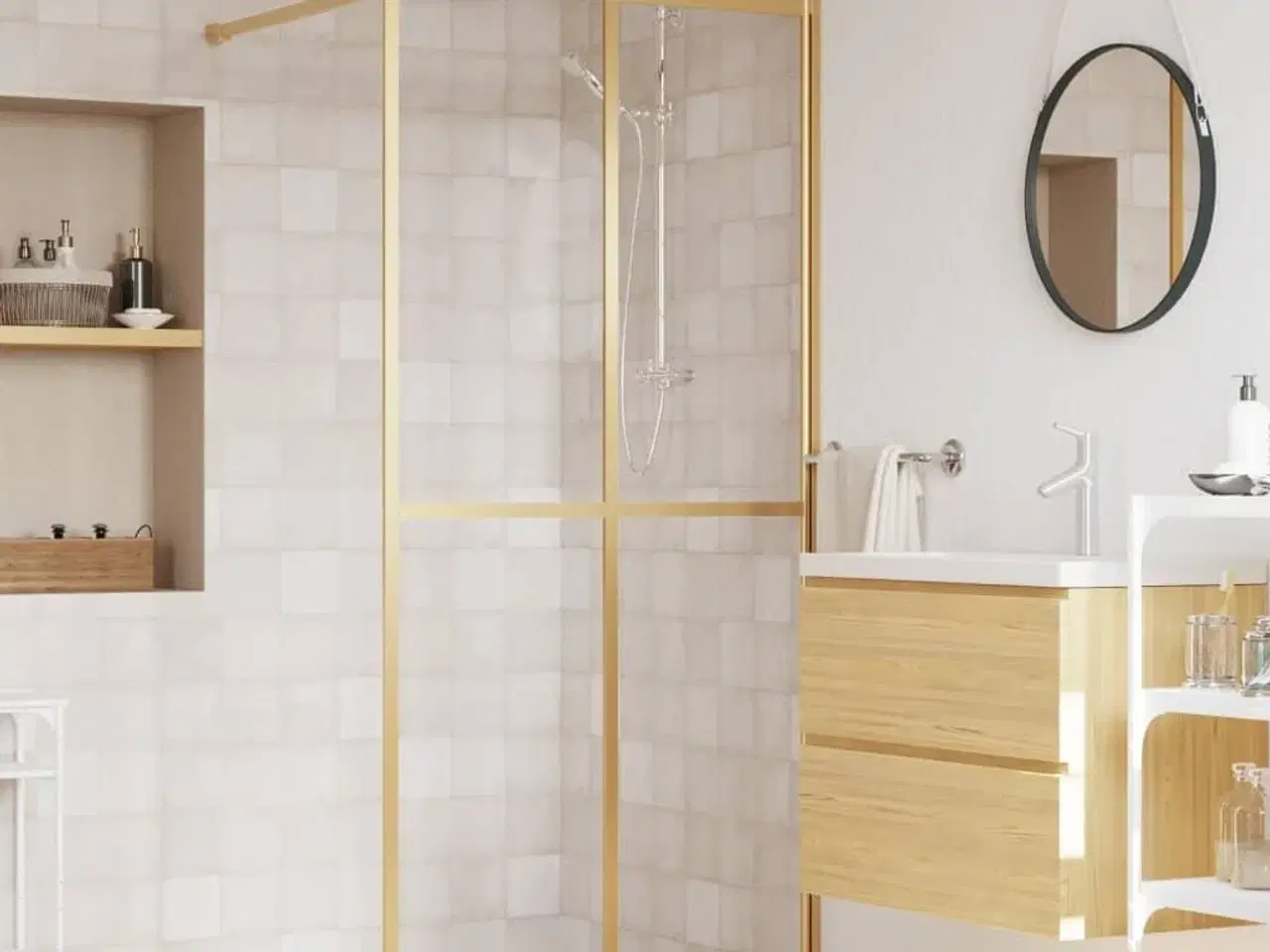 Billede 1 - Brusevæg 90x195 cm klart sikkerhedsglas guldfarvet