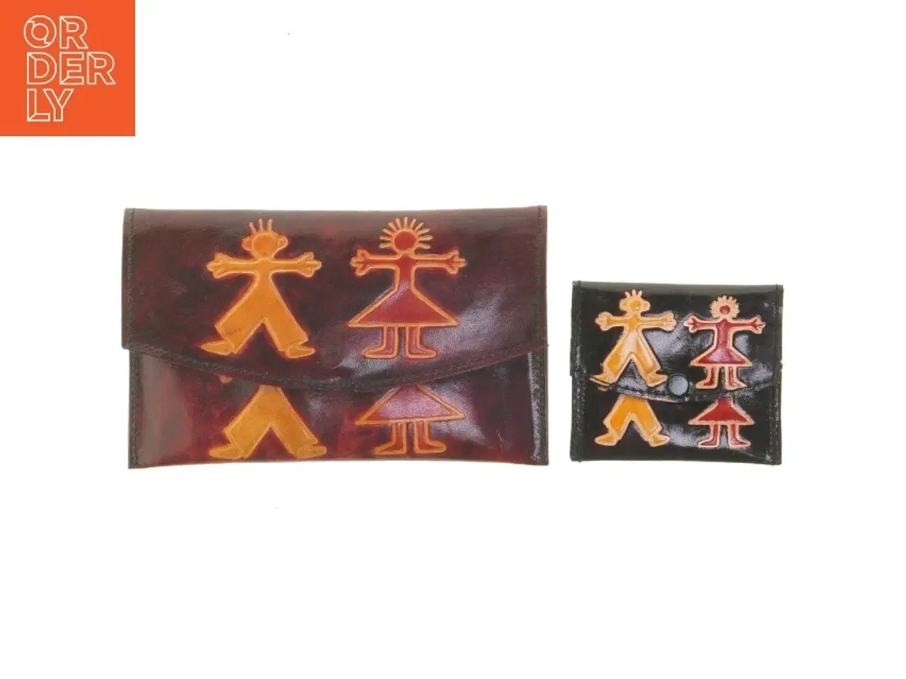Billede 1 - Læderpunge med dekorative figurer (str. 9 x 8,5 cm. 19,5 x 12 cm)