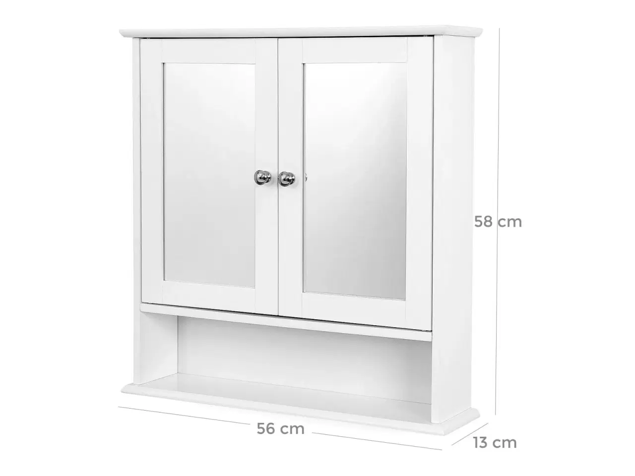Billede 7 - Spejlskab til bad – VASAGLE, dobbeltlåger, væghængt, hvid, 56 × 13 × 58 cm