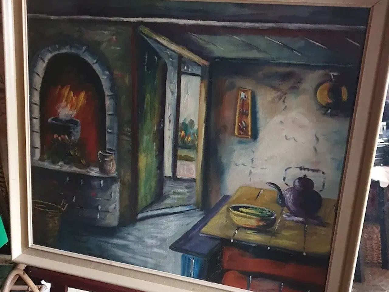 Billede 1 - Smukt maleri af åbent ildsted 