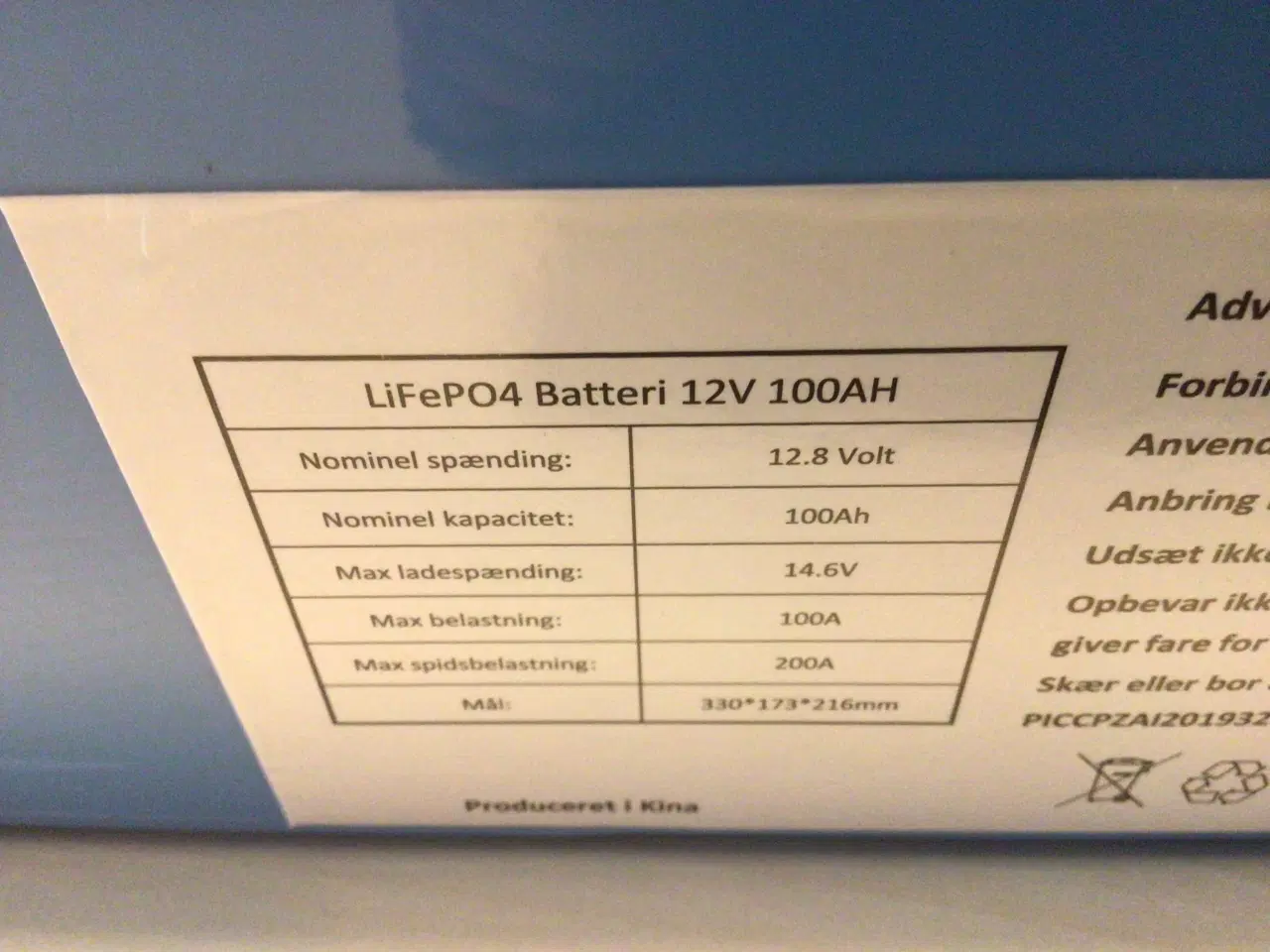 Billede 2 - Litium batteri 100 AH (forbrugsbatteri)