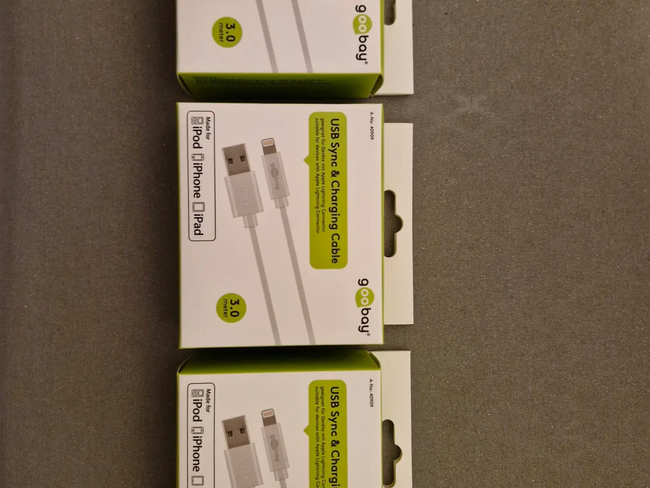 Billede 1 - 3 stk. kabler til Iphone/Ipad