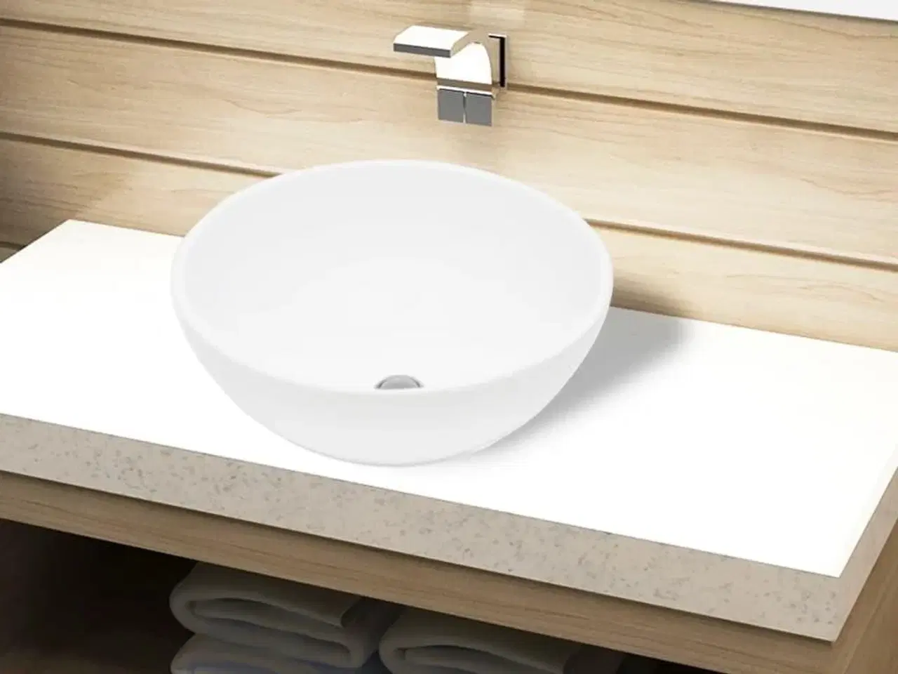 Billede 1 - Keramisk badeværelsesvask hvid rund