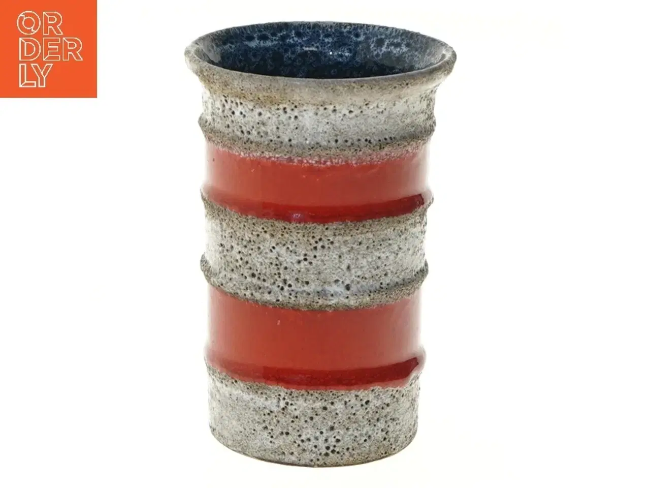 Billede 1 - Retro vase med rød og grå striber (str. Ø 10 cm længde 15 cm)