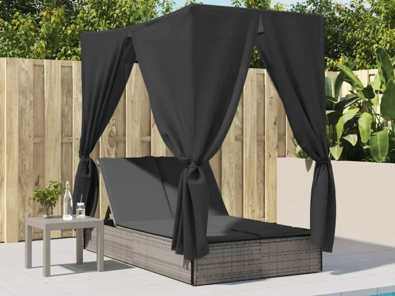 Billede 3 - Solseng med tag og gardiner polyrattan grå