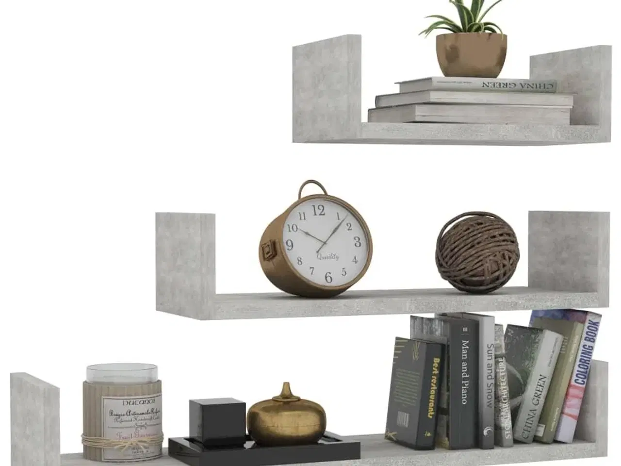 Billede 3 - Væghylder 3 stk. konstrueret træ betongrå