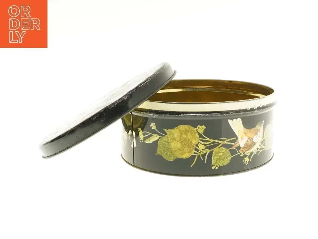 Billede 2 - Rund dåse med fuglemotiv (str. Ø 23,5 cm højde 10,5 cm)