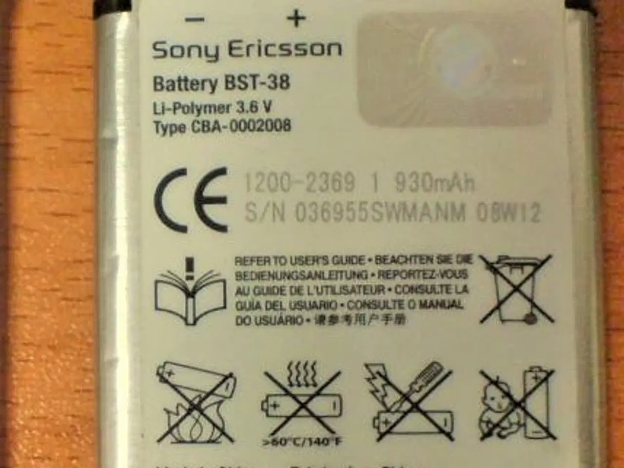 Billede 1 - Originalt Sony Ericsson BST-38 Batteri Li-Ion 3.6V
