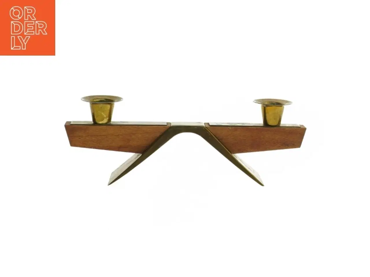 Billede 1 - Vintage lysestage i Teak træ og messing med to lysholdere (str. 25 cm)