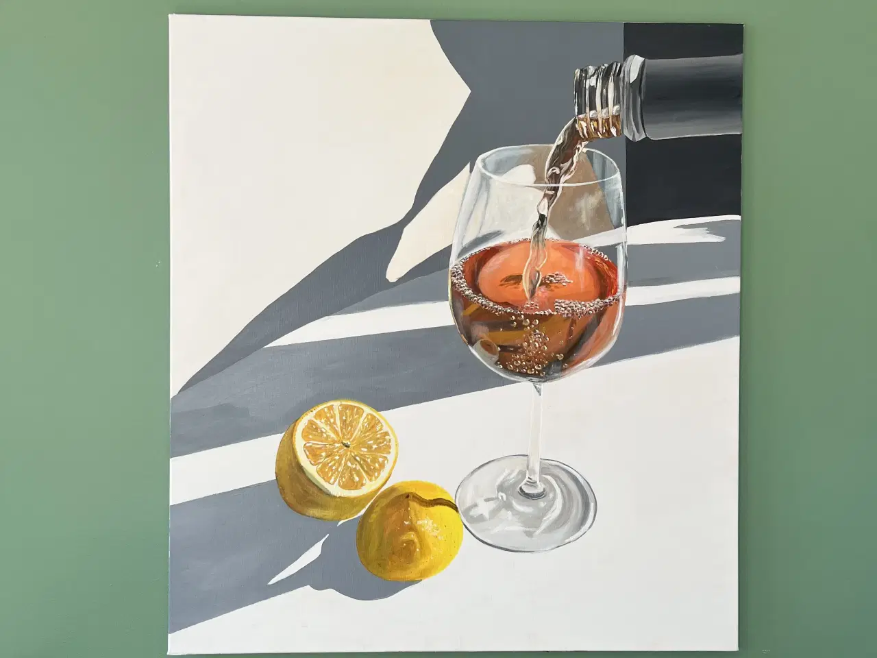 Billede 1 - Maleri af vinglas og citron