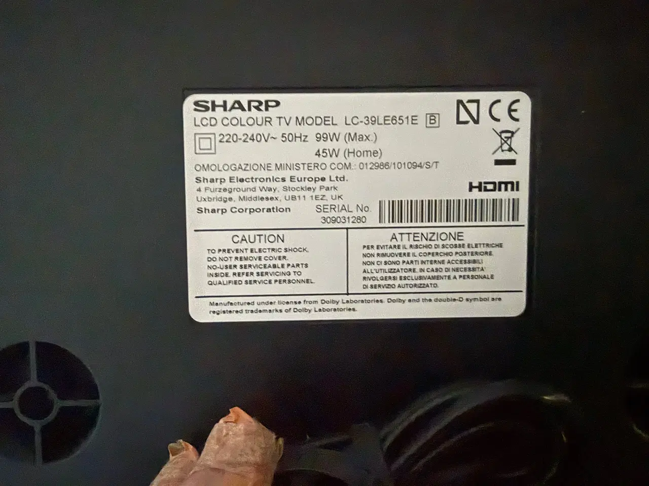 Billede 5 - Sharp tv 39" med fjernbetjening og manual