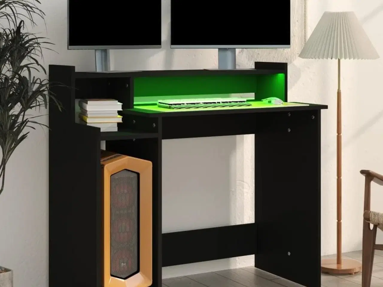 Billede 4 - Skrivebord med LED-lys 97x45x90 cm konstrueret træ sort