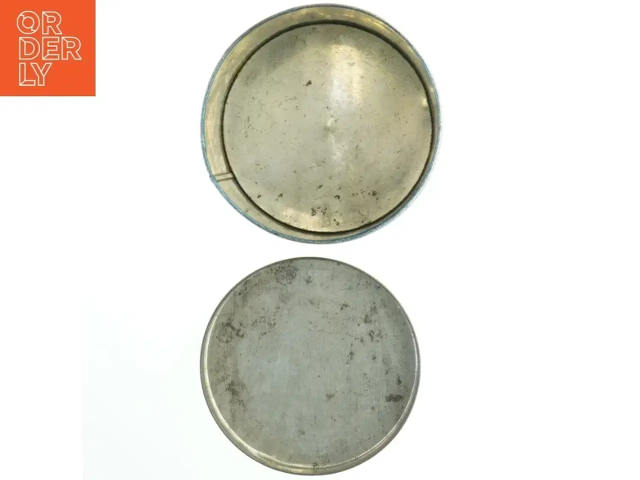 Billede 4 - Vintage blå Småkage metaldåse med opskrifter og låg (str. Ø. 19 cm. h. 16 cm)