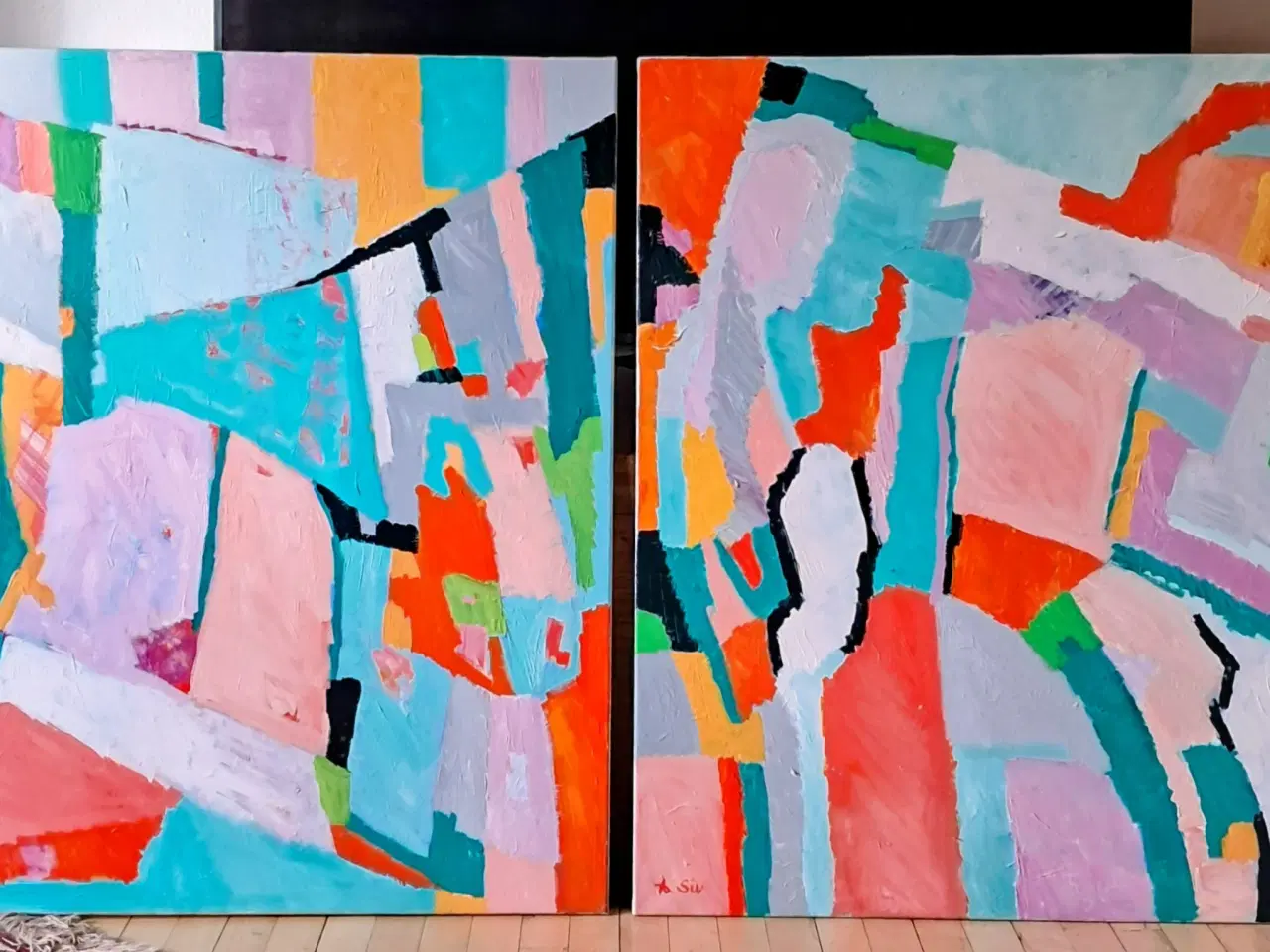 Billede 5 - 2 sammenhørende Malerier af kunstneren Hanne Sie. 