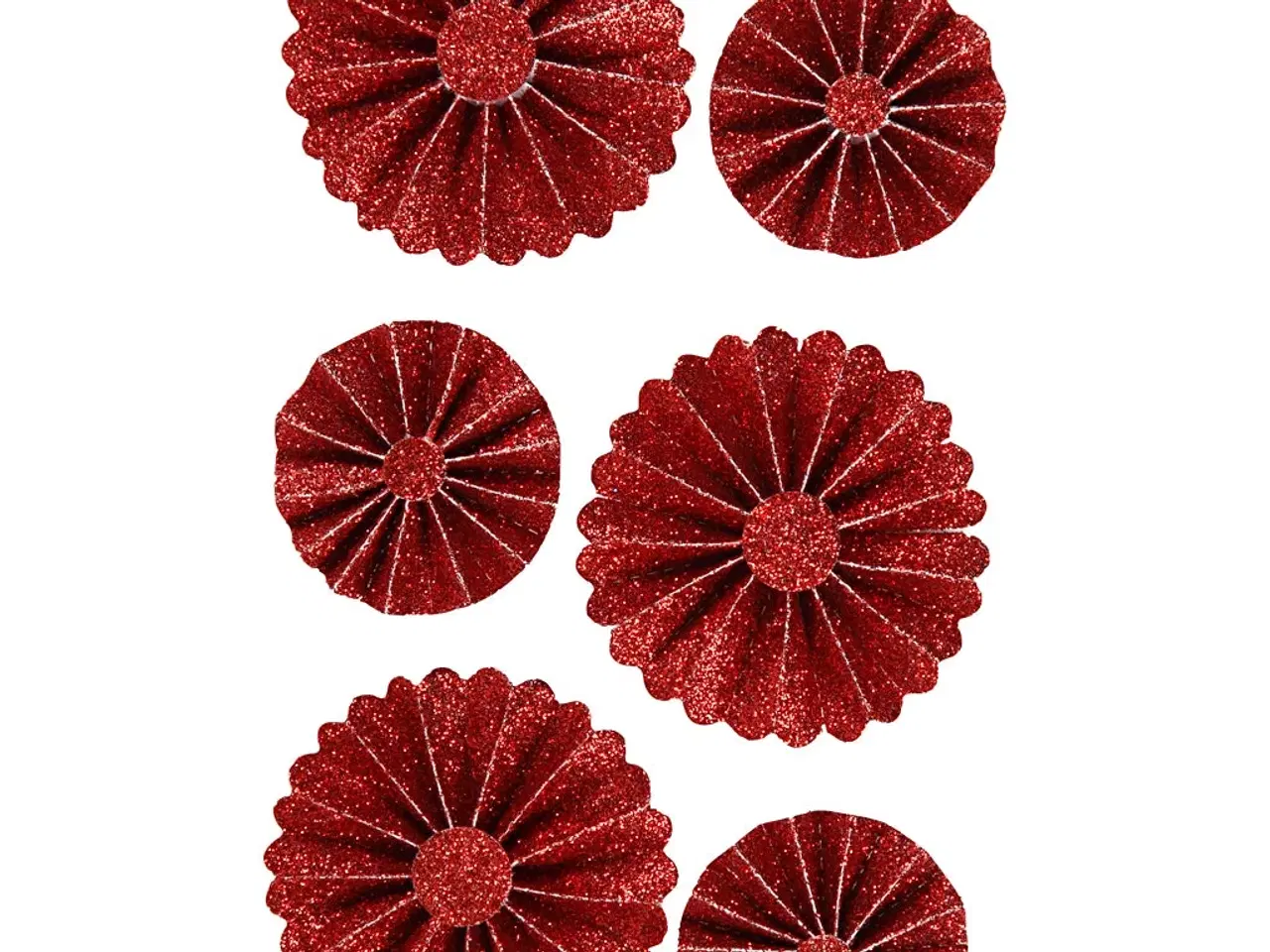 Billede 1 - Røde Glitter Rosetter, 35+50 mm, 6 stk.