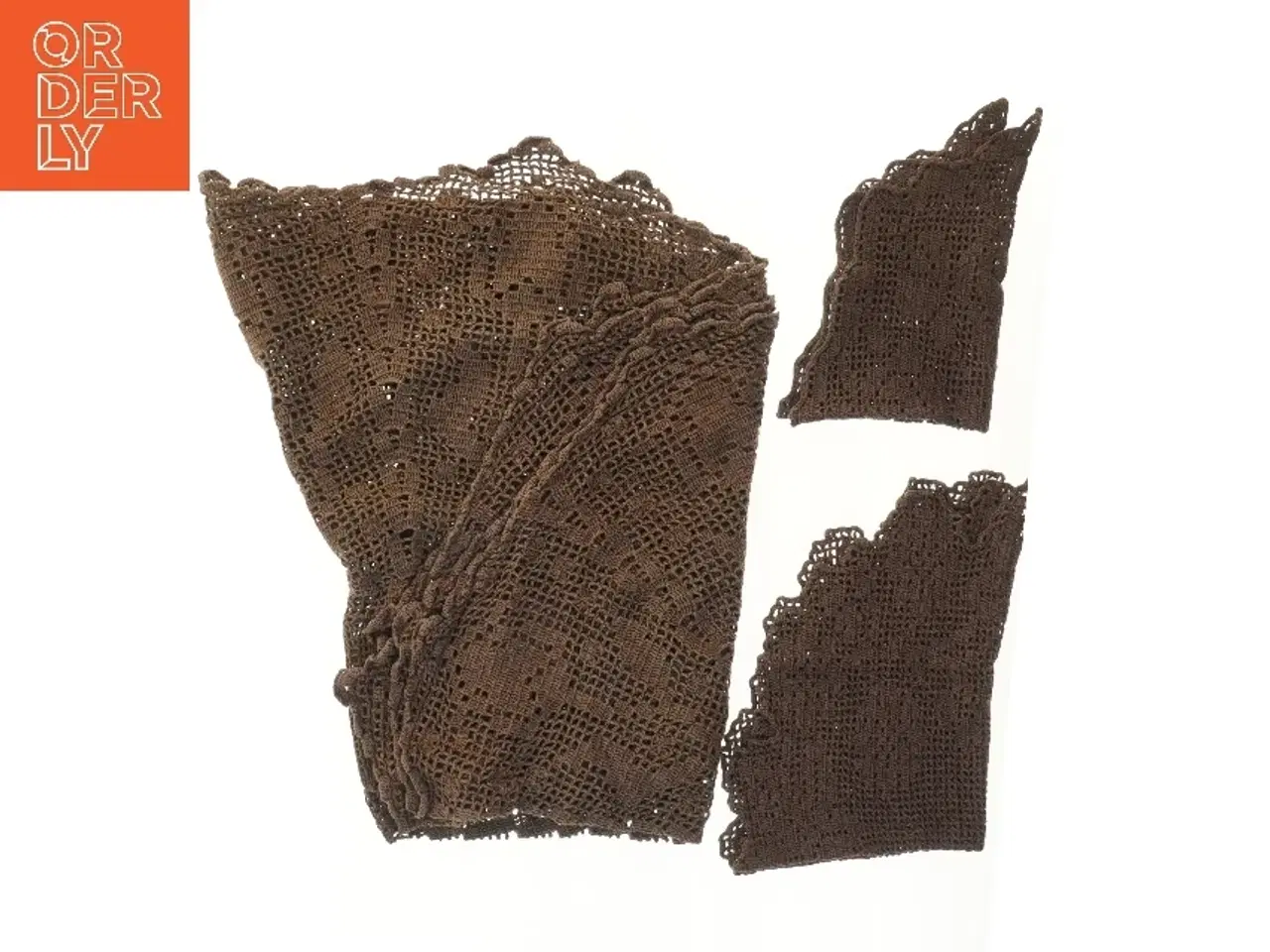 Billede 1 - Tre hæklede brune duge (str. Ø 132 og 52 og 32 cm)