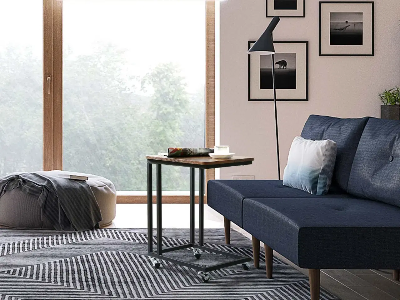 Billede 4 - Sidebord på hjul industrielt, rustik brun/sort, 50 × 35 × 62 cm